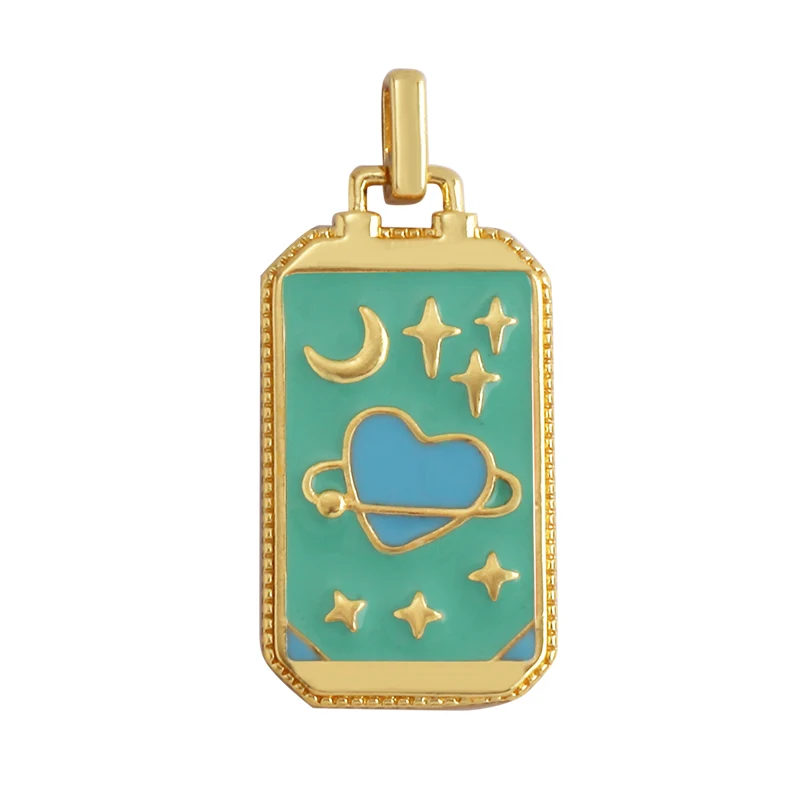 Enamel Tarot Cards Sun Star Moon Evil Eye Heart Hand Charm Pendant,18K Gold Plated Bracelets Necklaces Jewelry Accessories M80