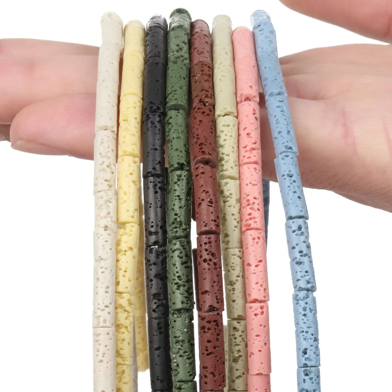 13x4mm Natural Multicolor Volcanic Lava Stone Cylinder Shape Loose Spacer Beads For Jewelry Making DIY Bracelet Earring Necklace