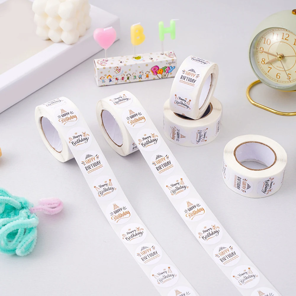 50-500pcs Cute Happy Birthday Stickers 2.5cm/1 Inch Children's Birthday Party Gift Sealing Decorations Greeting Card Labels