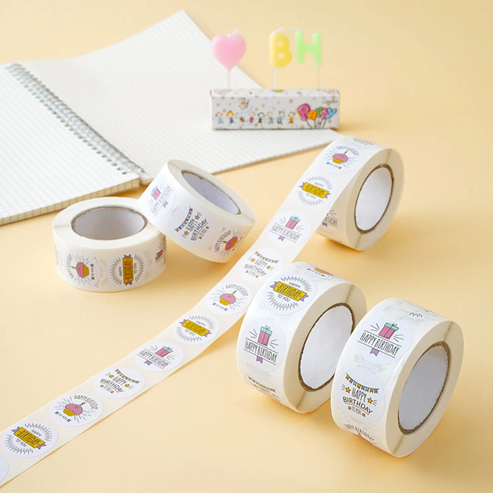 50-500pcs Cute Happy Birthday Stickers 2.5cm/1 Inch Children's Birthday Party Gift Sealing Decorations Greeting Card Labels