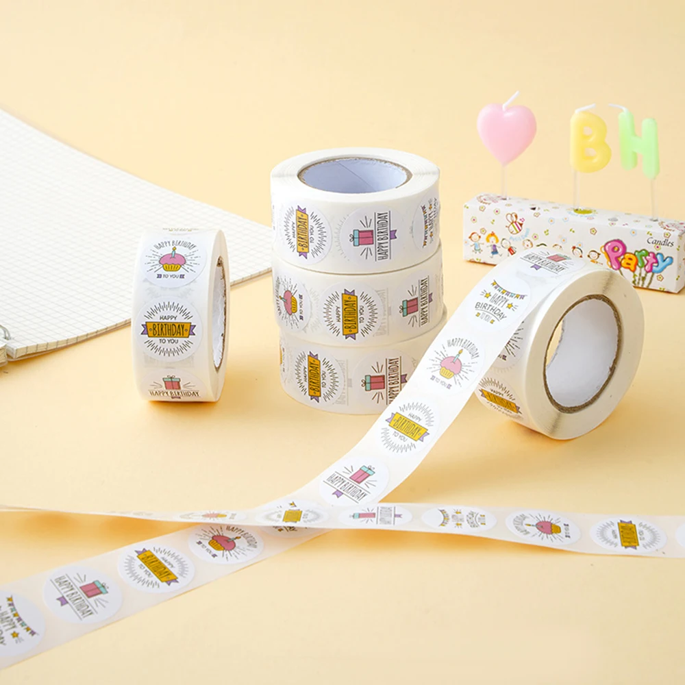 50-500pcs Cute Happy Birthday Stickers 2.5cm/1 Inch Children's Birthday Party Gift Sealing Decorations Greeting Card Labels