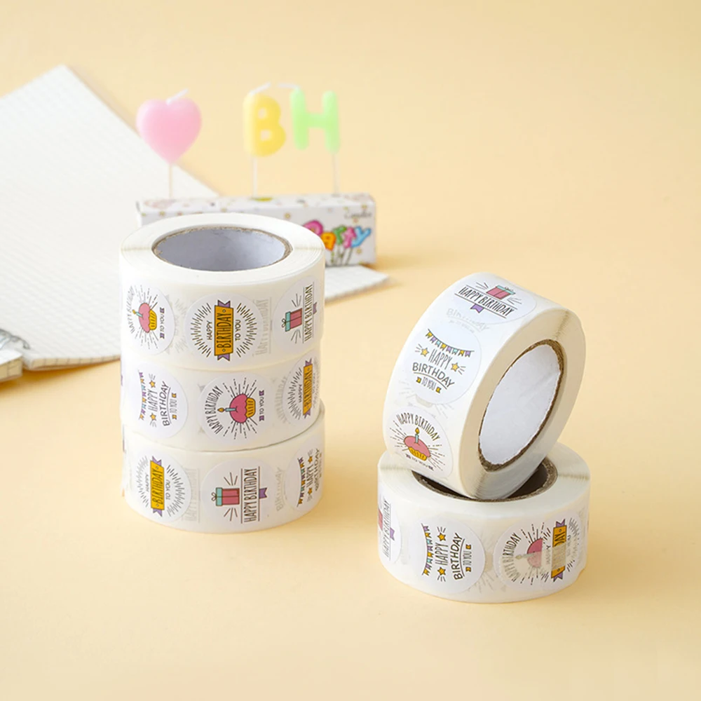 50-500pcs Cute Happy Birthday Stickers 2.5cm/1 Inch Children's Birthday Party Gift Sealing Decorations Greeting Card Labels