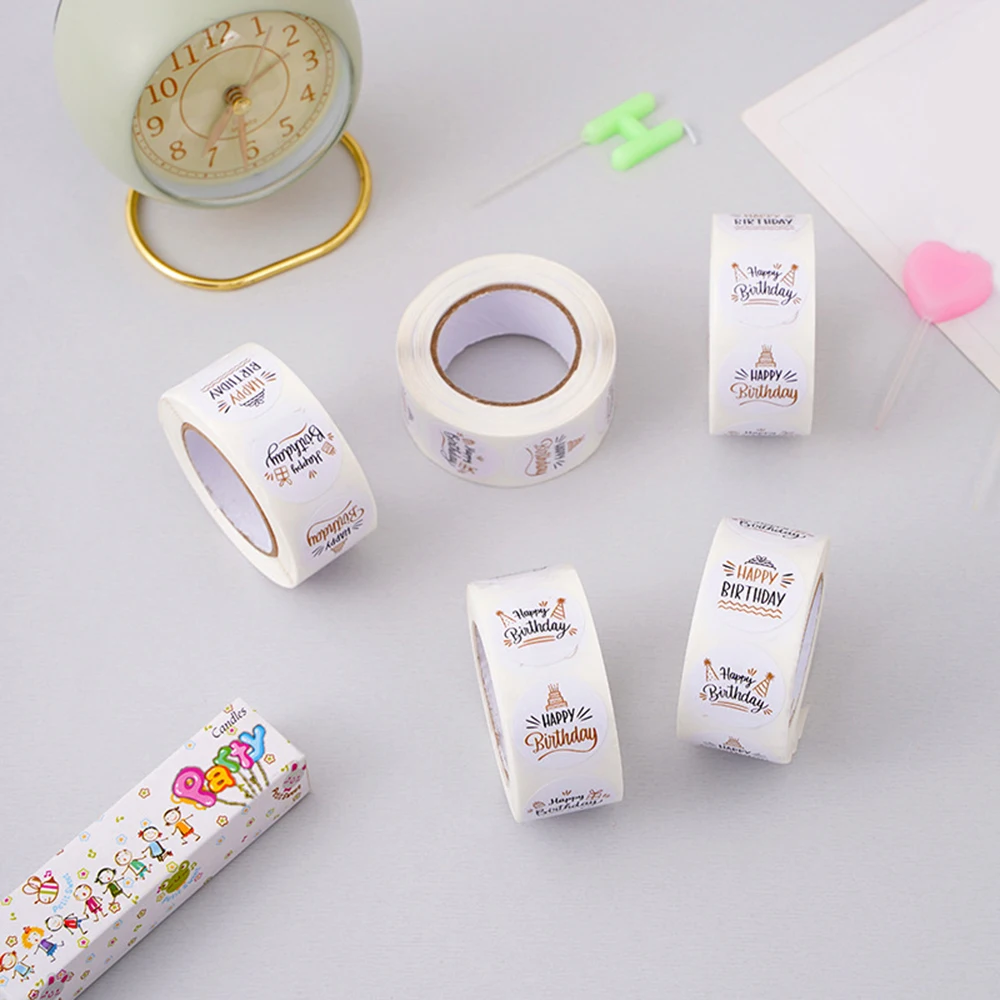 50-500pcs Cute Happy Birthday Stickers 2.5cm/1 Inch Children's Birthday Party Gift Sealing Decorations Greeting Card Labels