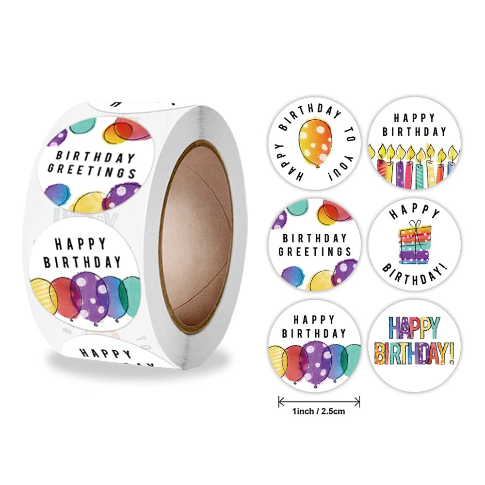50-500pcs Cute Happy Birthday Stickers 2.5cm/1 Inch Children's Birthday Party Gift Sealing Decorations Greeting Card Labels