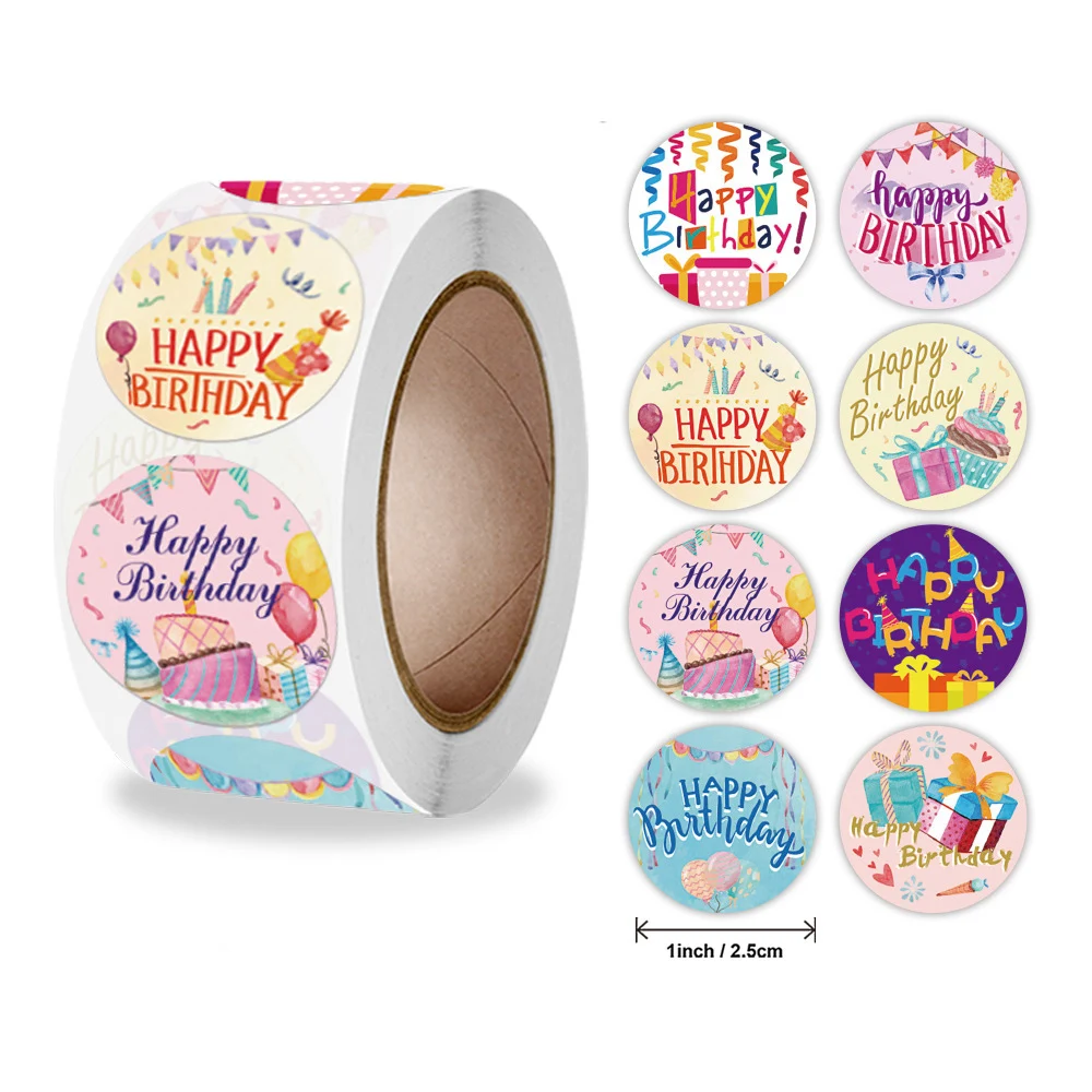 50-500pcs Cute Happy Birthday Stickers 2.5cm/1 Inch Children's Birthday Party Gift Sealing Decorations Greeting Card Labels