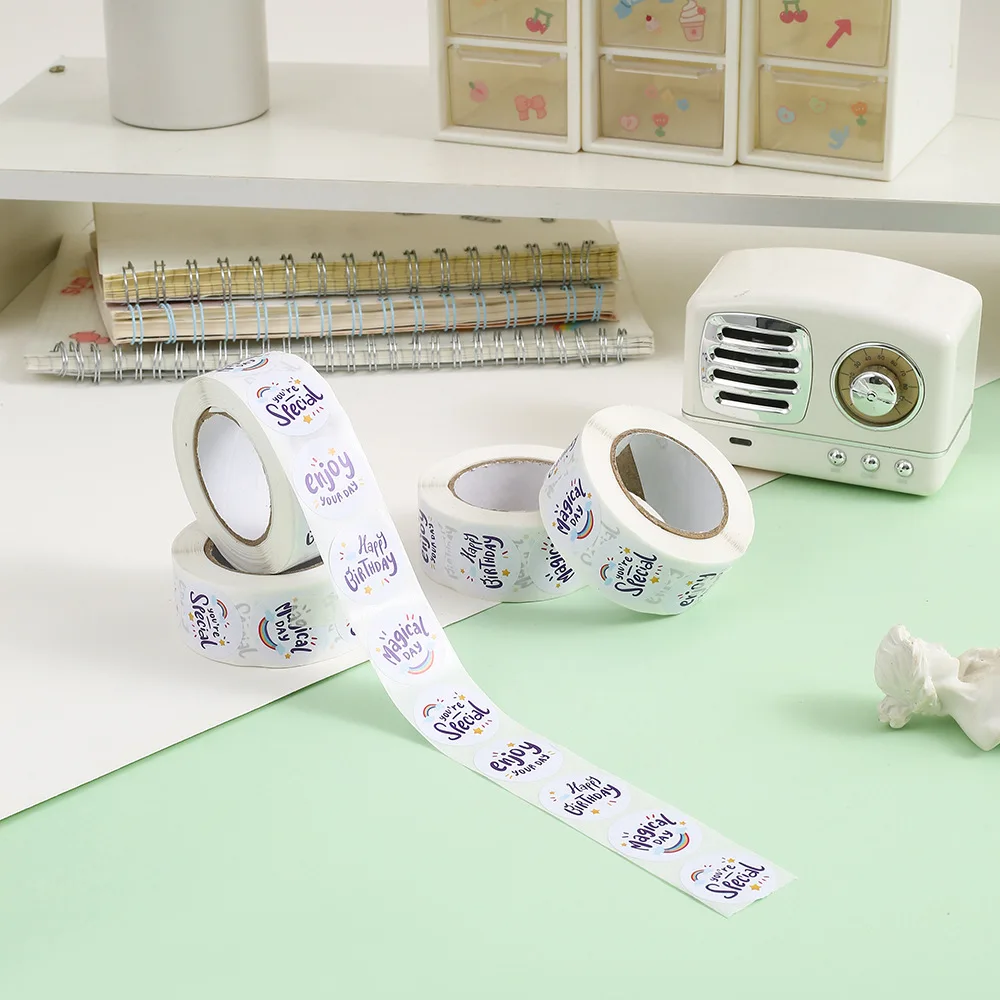 50-500pcs Cute Happy Birthday Stickers 2.5cm/1 Inch Children's Birthday Party Gift Sealing Decorations Greeting Card Labels