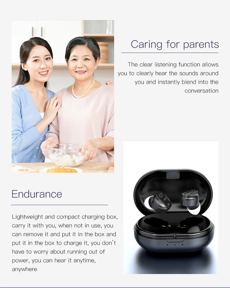 Portable Mini CIC Invisible Rechargeable Ear Adjustable Hearing Aid For The Deaf Elderly People