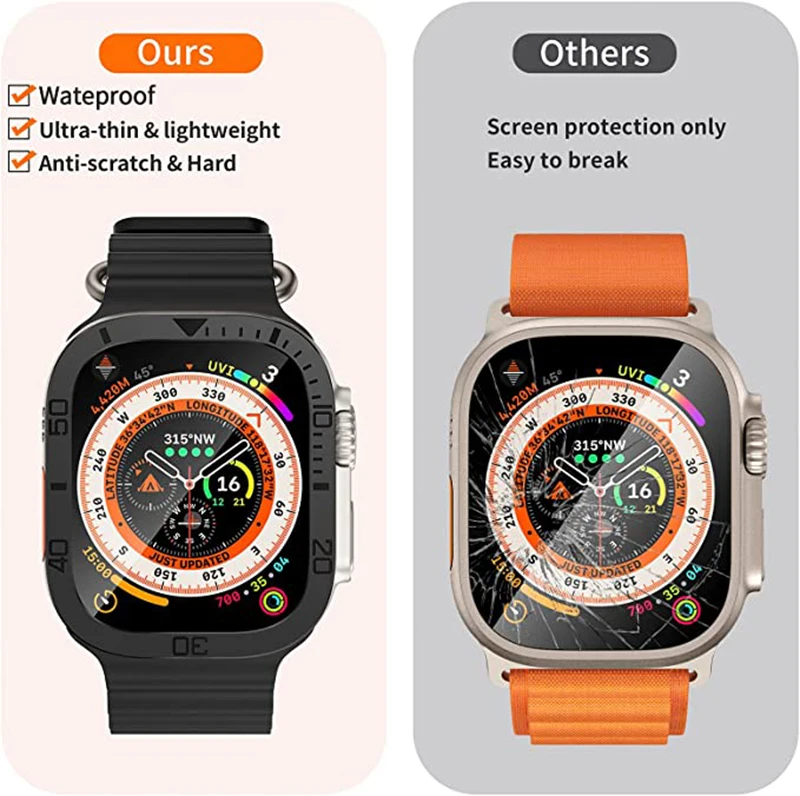 Screen Protector For Apple Watch Ultra 49mm Case Accessories Metal Cover Frame+Tempered Glass For iWatch Ultra 3 49mm Bezel Ring