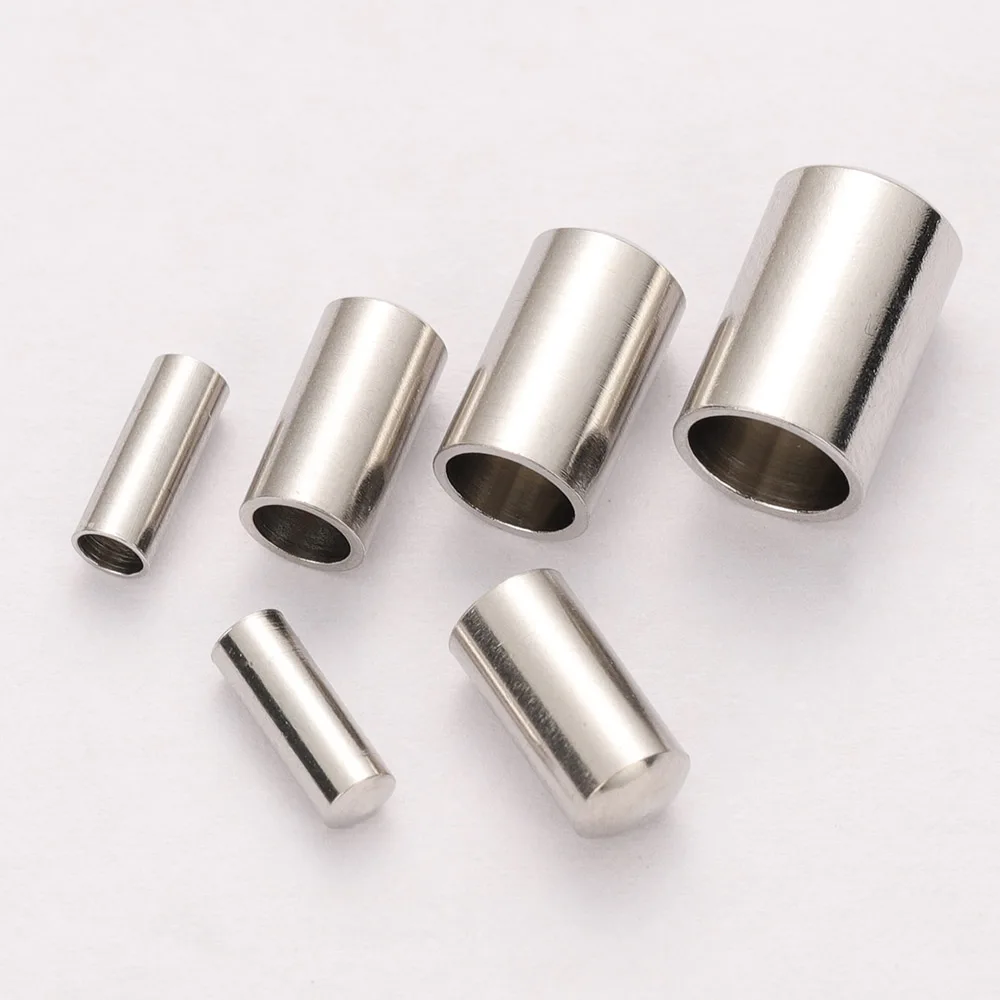 50pcs Stainless Steel Leather End Caps Crimp Cord Wire Hole 2/3/4/5mm Crimp Clasps Fastener