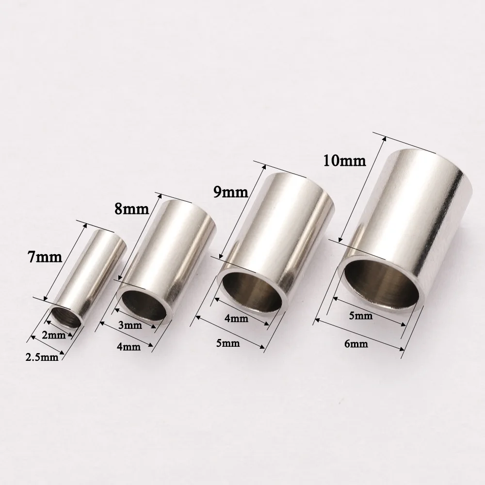 50pcs Stainless Steel Leather End Caps Crimp Cord Wire Hole 2/3/4/5mm Crimp Clasps Fastener