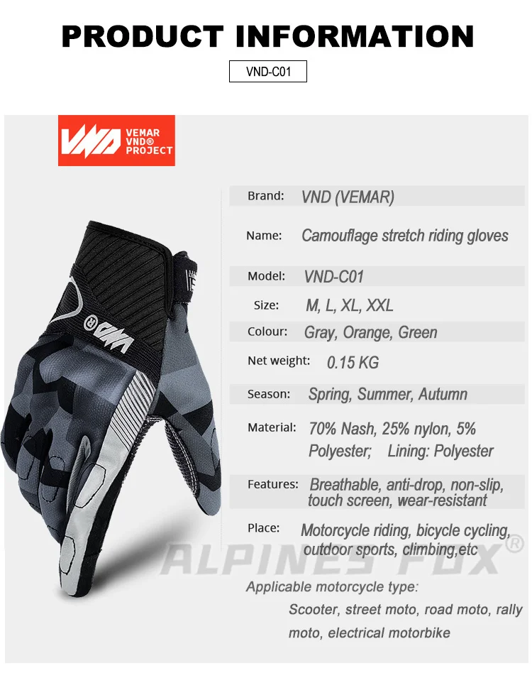 Vemar Motorcycle Gloves Summer Women Motocross Gloves Full Finger Riding Gloves Motorcycle Anti-Drop Touchscreen Cycling Gloves