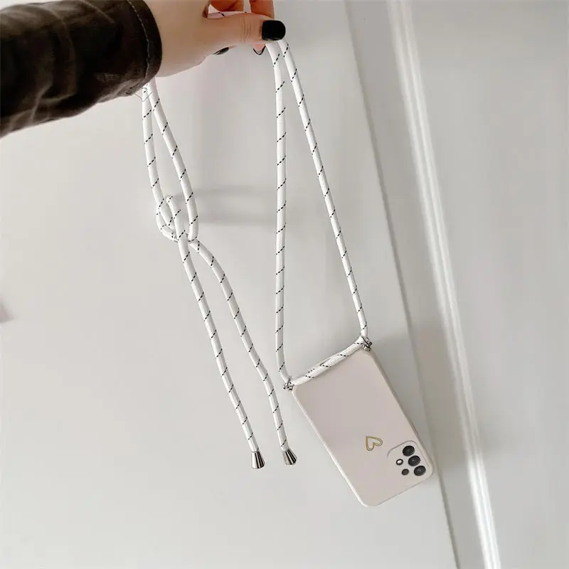 Crossbody Lanyard Silicone Phone Case For Samsung Galaxy A53 A52 A52S A73 A33 A72 A32 4G 5G A51 A71 A12 A31 A22 Love Heart Cover
