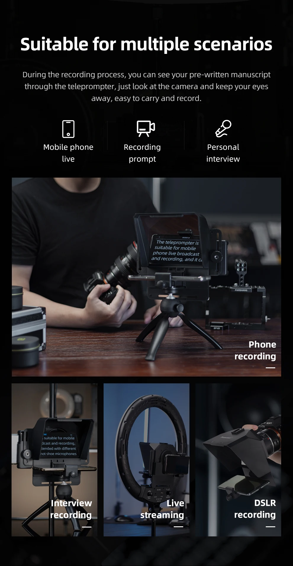 Ambitful Phone and DSLR Recording Mini Teleprompter Portable Inscriber Mobile Teleprompter Artifact Video With Remote Control