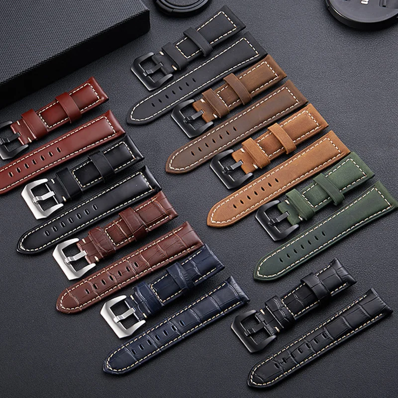 20mm 22mm 24mm 26mm Green brown Genuine Leather Bracelet man Watch Band for Panerai PAM111 441 cowhide Watchband Wrist Strap