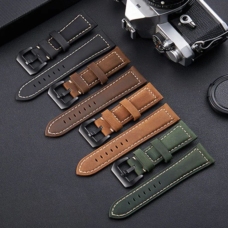 20mm 22mm 24mm 26mm Green brown Genuine Leather Bracelet man Watch Band for Panerai PAM111 441 cowhide Watchband Wrist Strap
