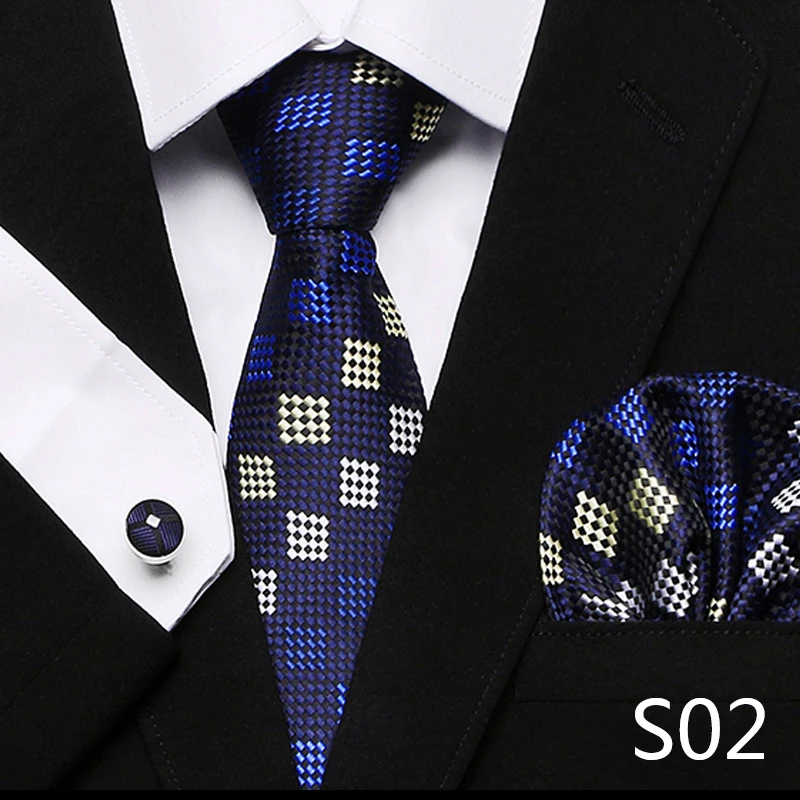 Men`s Tie Red Plaid print Jacquard Woven Tie Hanky Cufflinks Sets For Formal Wedding Business Party Free Postage