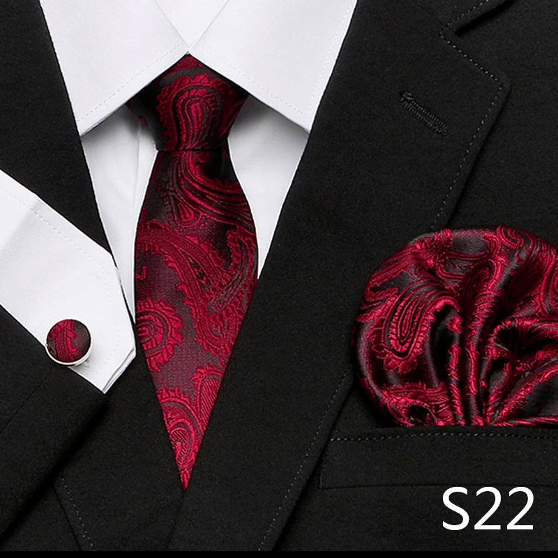Men`s Tie Red Plaid print Jacquard Woven Tie Hanky Cufflinks Sets For Formal Wedding Business Party Free Postage