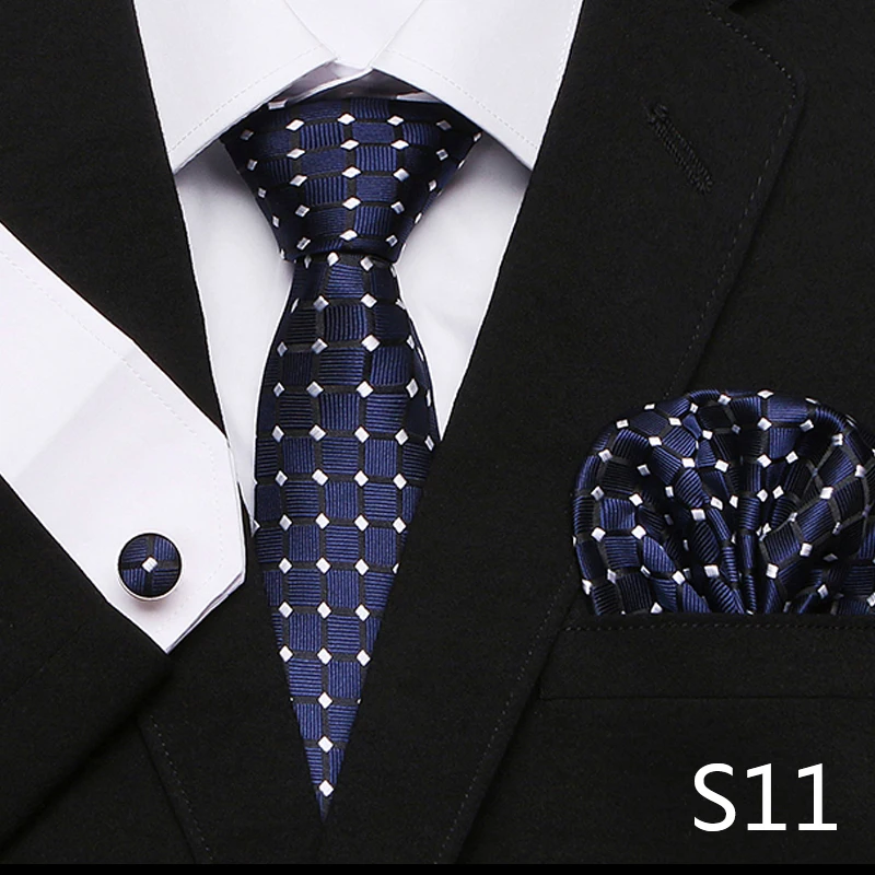 Men`s Tie Red Plaid print Jacquard Woven Tie Hanky Cufflinks Sets For Formal Wedding Business Party Free Postage
