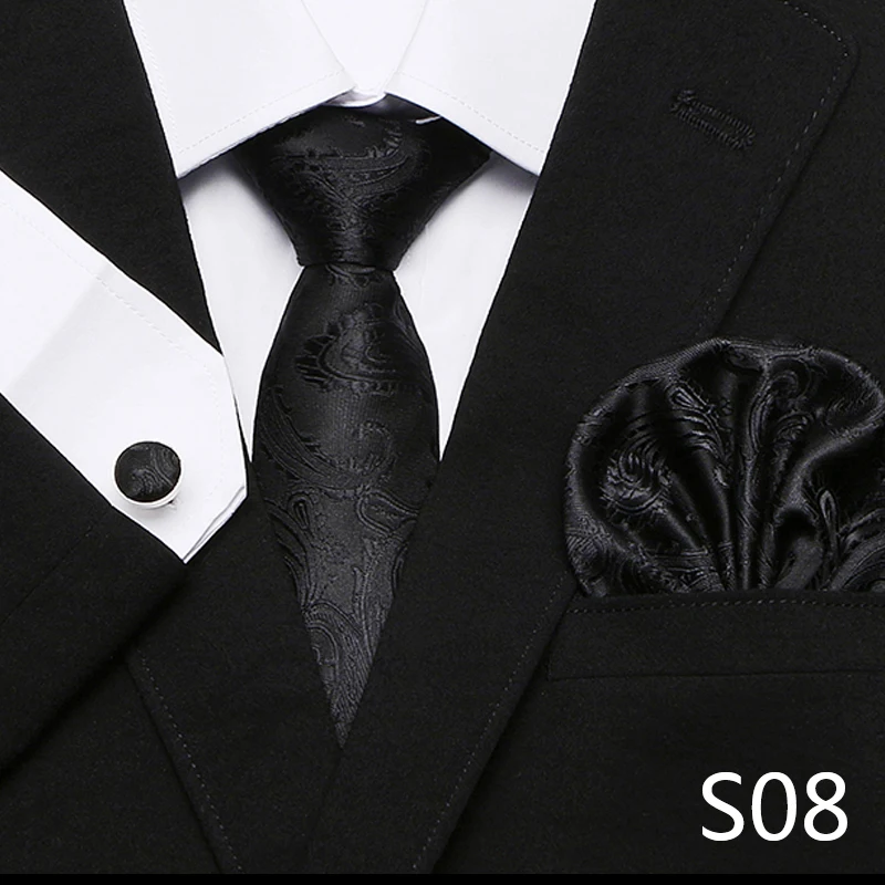 Men`s Tie Red Plaid print Jacquard Woven Tie Hanky Cufflinks Sets For Formal Wedding Business Party Free Postage