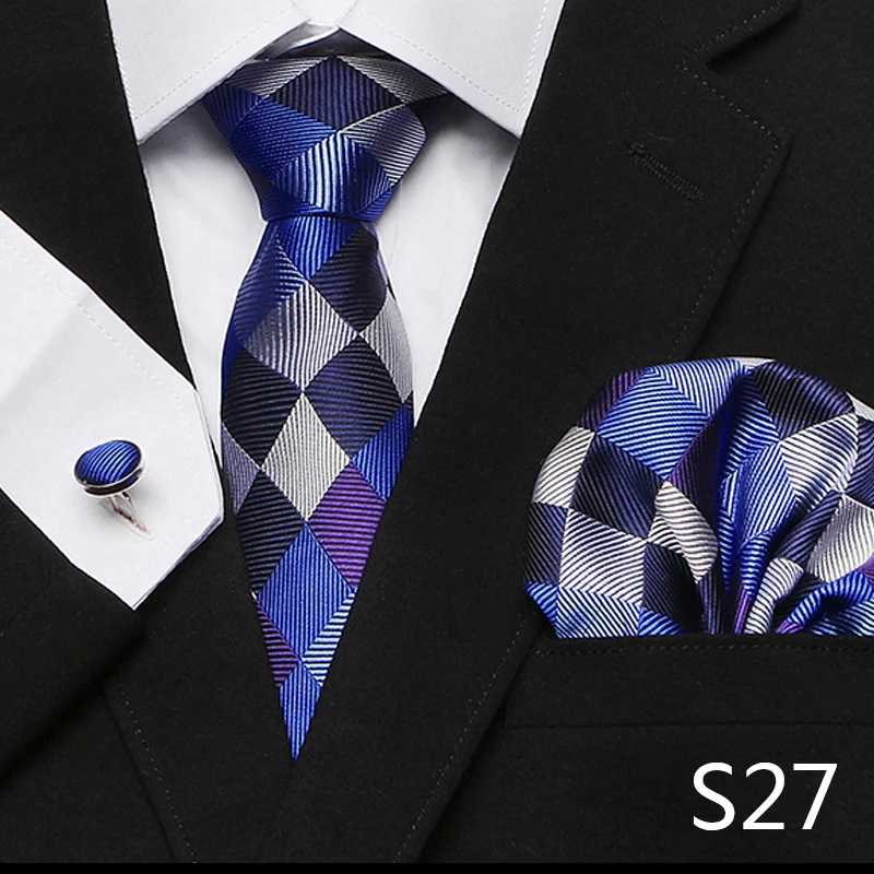 Men`s Tie Red Plaid print Jacquard Woven Tie Hanky Cufflinks Sets For Formal Wedding Business Party Free Postage