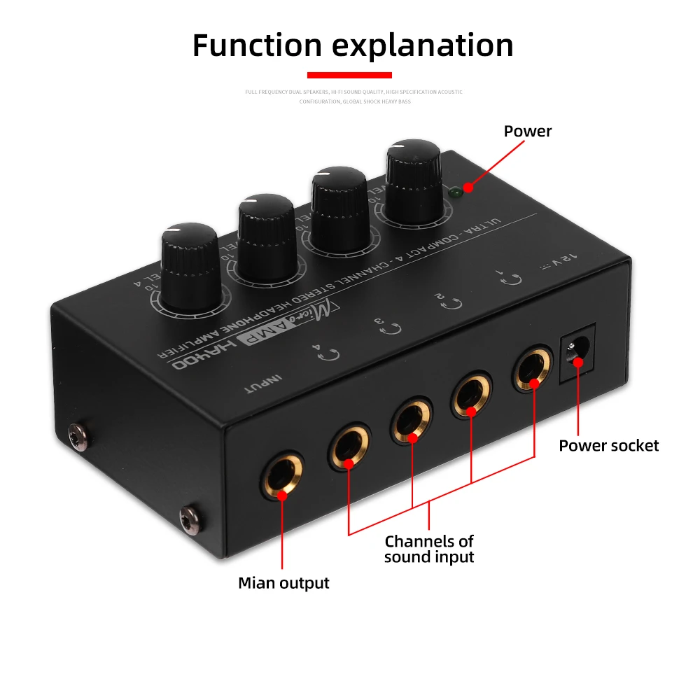 Top Deals 4 Channels Mini O Stereo Headphone Amplifier HA400 Ultra-Compact Audio Amplifier With Power Adapter EU US Plug Adapter