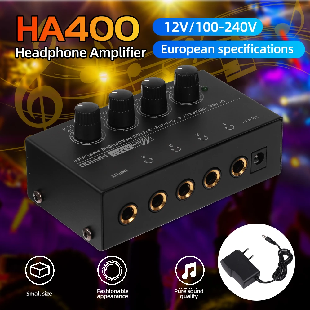 Top Deals 4 Channels Mini O Stereo Headphone Amplifier HA400 Ultra-Compact Audio Amplifier With Power Adapter EU US Plug Adapter