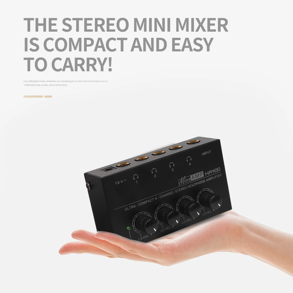 Top Deals 4 Channels Mini O Stereo Headphone Amplifier HA400 Ultra-Compact Audio Amplifier With Power Adapter EU US Plug Adapter