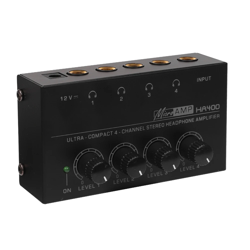 Top Deals 4 Channels Mini O Stereo Headphone Amplifier HA400 Ultra-Compact Audio Amplifier With Power Adapter EU US Plug Adapter