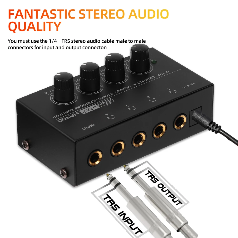 Top Deals 4 Channels Mini O Stereo Headphone Amplifier HA400 Ultra-Compact Audio Amplifier With Power Adapter EU US Plug Adapter