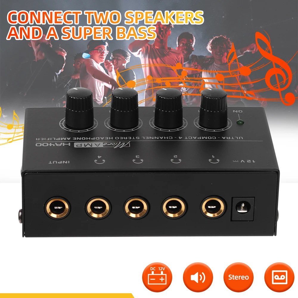Top Deals 4 Channels Mini O Stereo Headphone Amplifier HA400 Ultra-Compact Audio Amplifier With Power Adapter EU US Plug Adapter