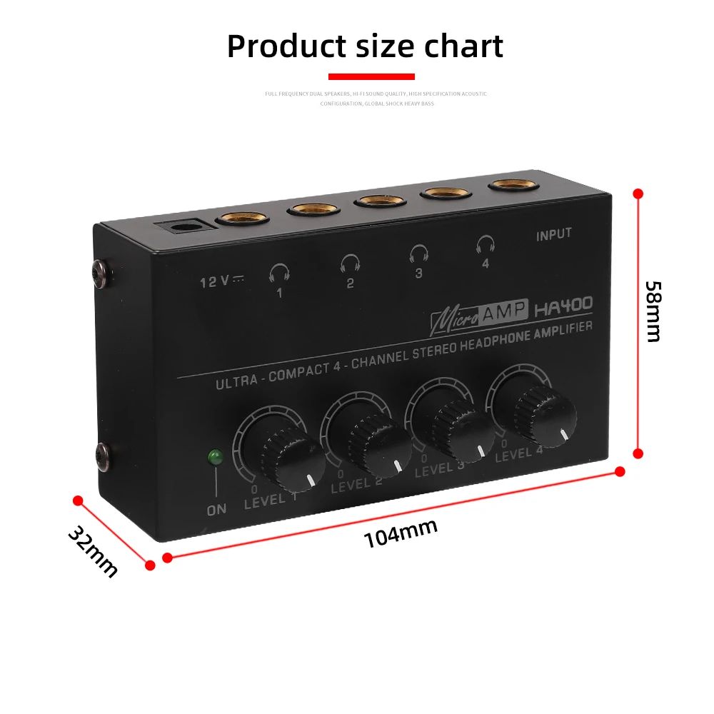 Top Deals 4 Channels Mini O Stereo Headphone Amplifier HA400 Ultra-Compact Audio Amplifier With Power Adapter EU US Plug Adapter