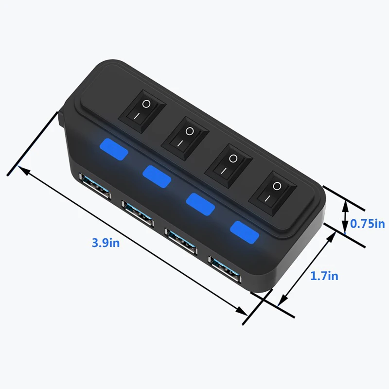 4 Ports USB 3.0 HUB 5Gbps High Speed Expander Multi USB Splitter Adapter with LED Lamp for PC Computer Laptop Accessories