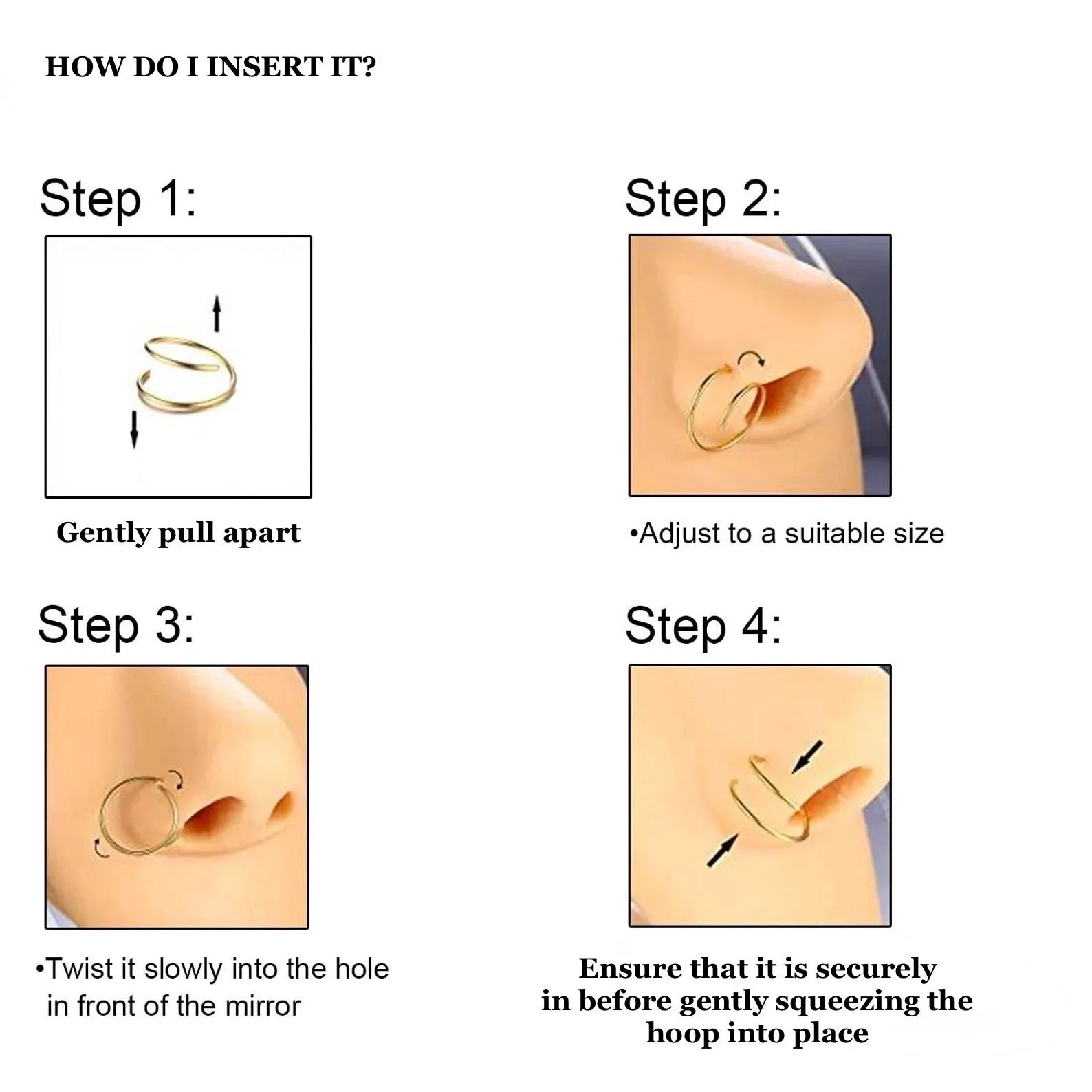 1PC Stainless Steel Double Layers Nose Ring for Single Piercing Women Men Twist Nose Hoop Spiral Nose Ring Earrings Jewelry 20g