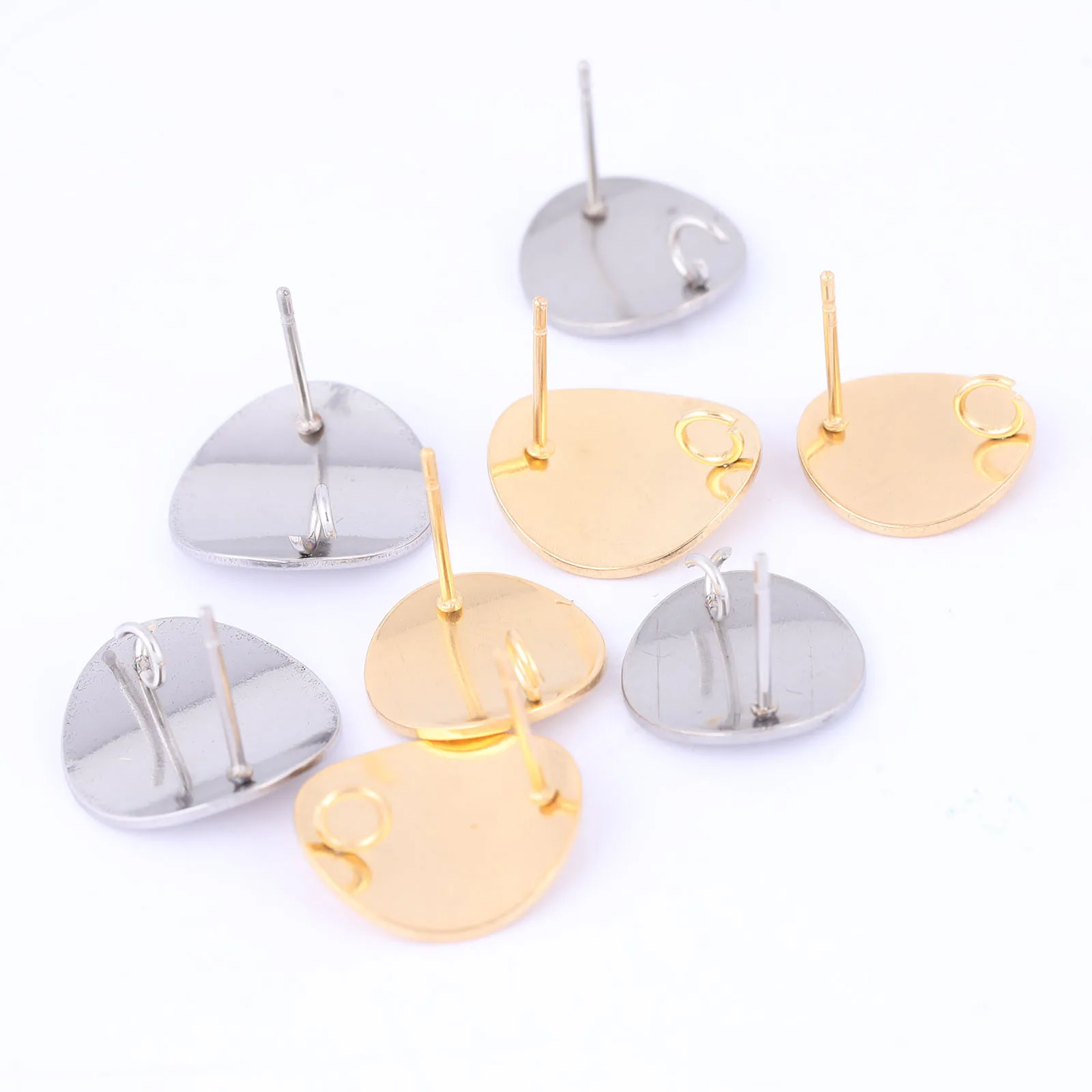 10pcs Stainless Steel Round Curve Pad Earring Posts Studs Diy Earrings Connector Findings For Jewelry Making Supplies