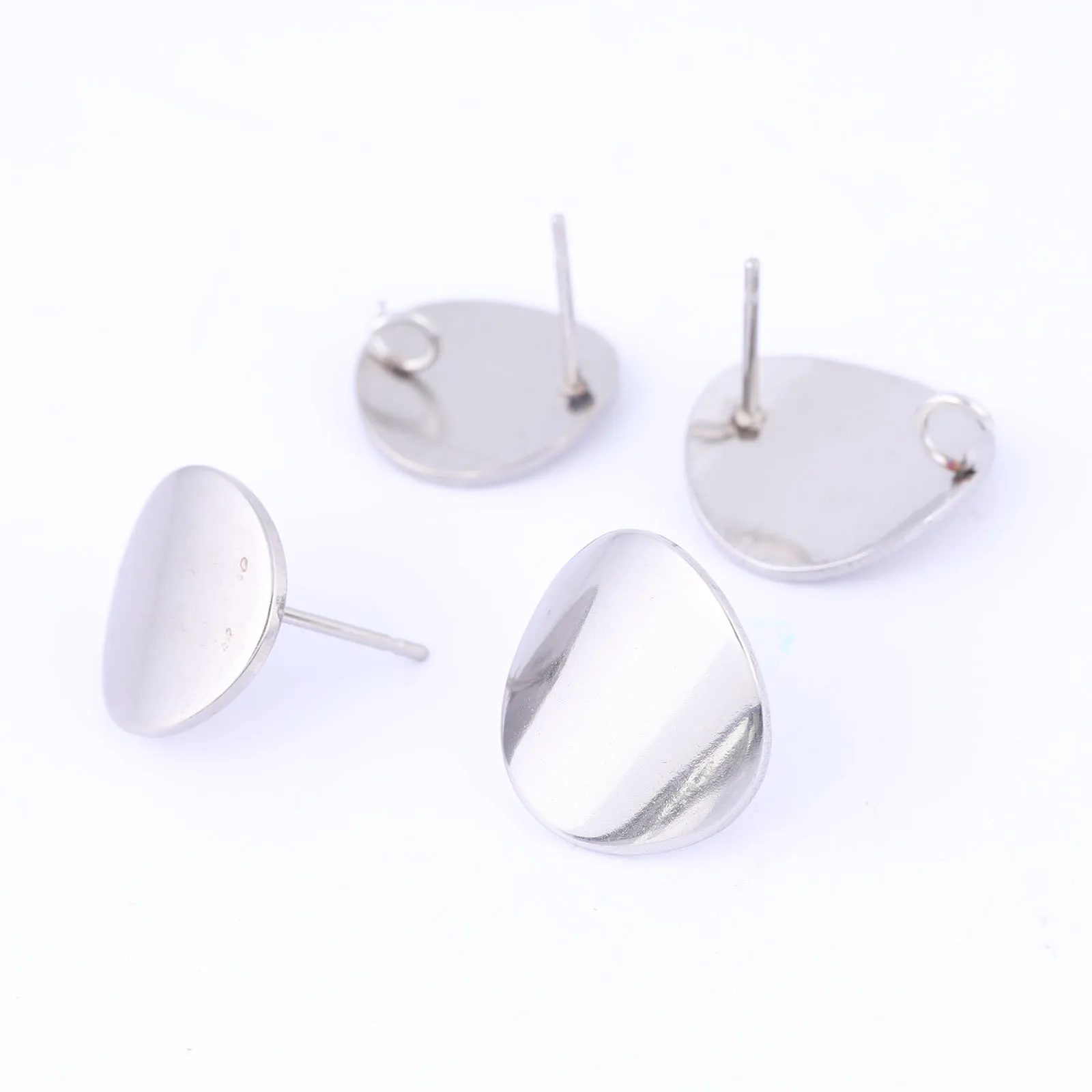 10pcs Stainless Steel Round Curve Pad Earring Posts Studs Diy Earrings Connector Findings For Jewelry Making Supplies