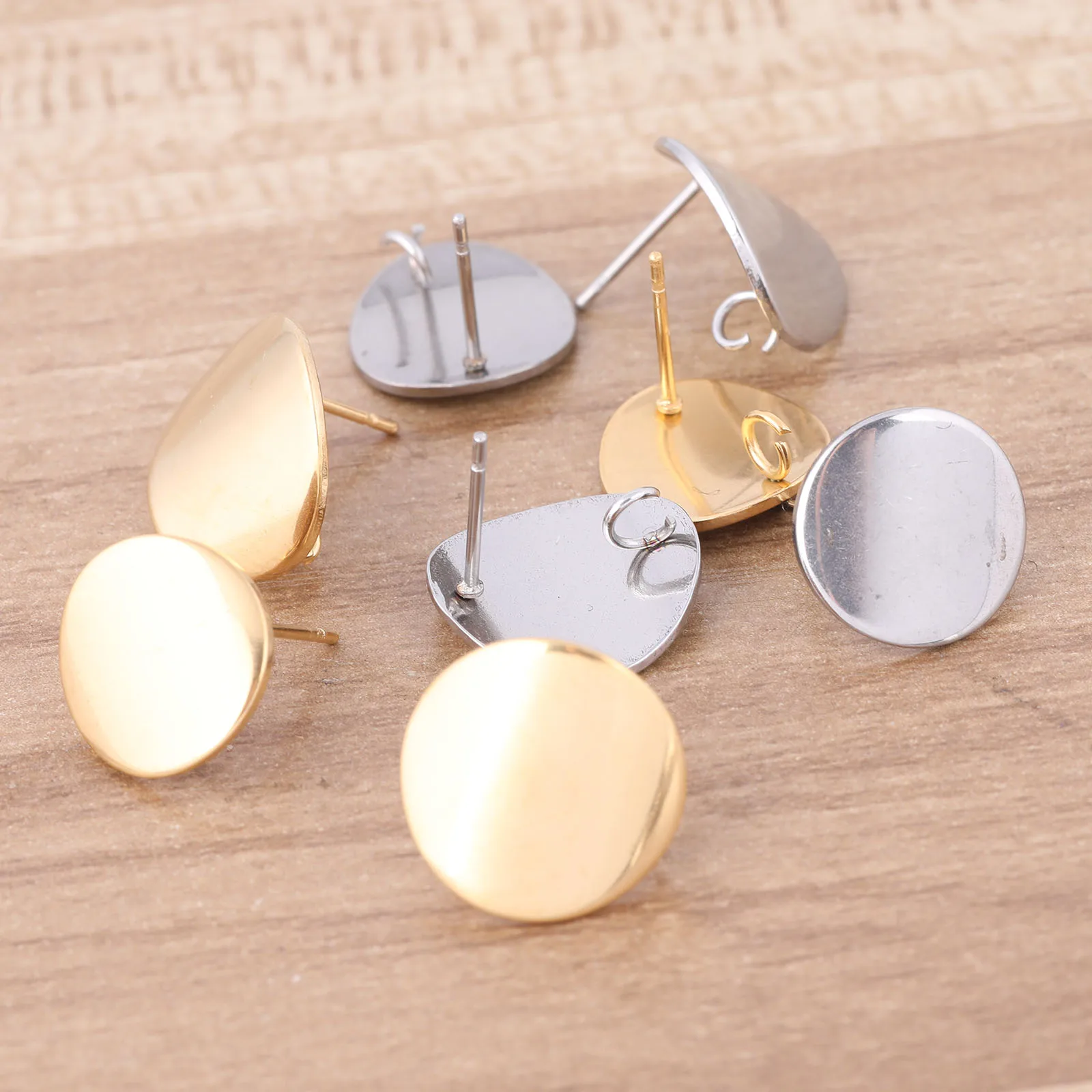 10pcs Stainless Steel Round Curve Pad Earring Posts Studs Diy Earrings Connector Findings For Jewelry Making Supplies