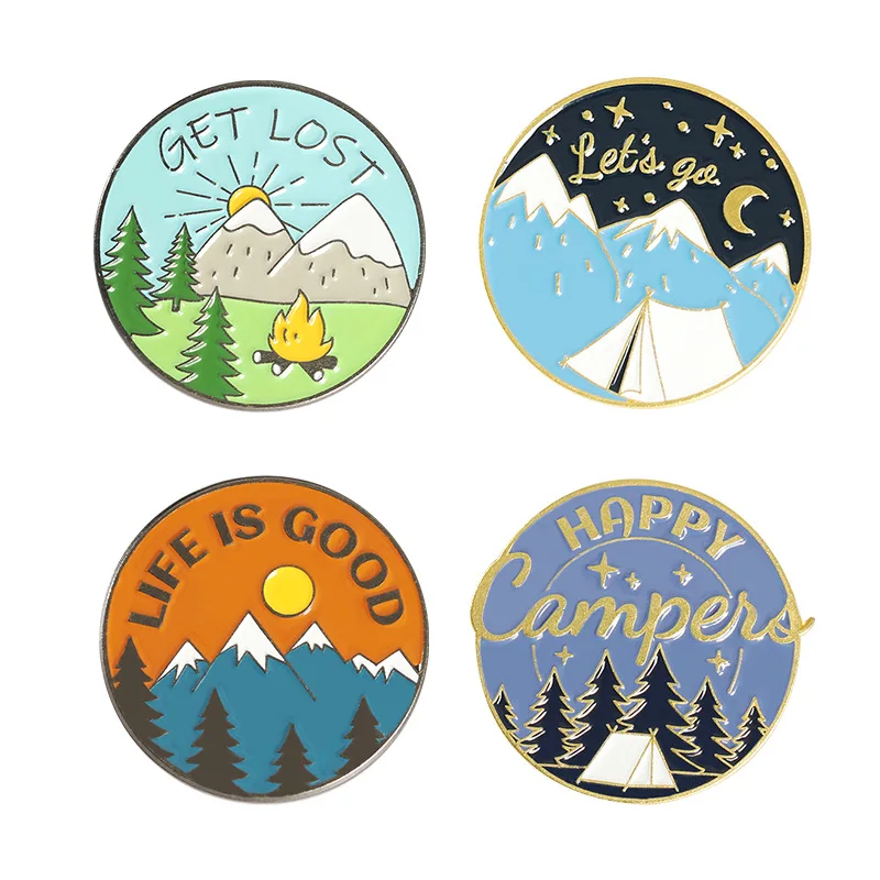 Travel Brooch Field Crossing Hiking Scenery Snow Scene Mountain Peak Alloy Clothing Accessories Backpack Brooch Badge Lapel Pins