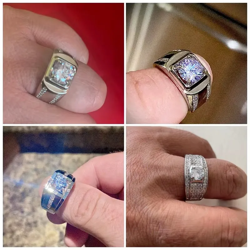 Huitan Luxury Silver Color Round Cubic Zircon Rings for Men Classic Wedding Ceremony Ring Dazzling Male Accessories Jewelry Hot