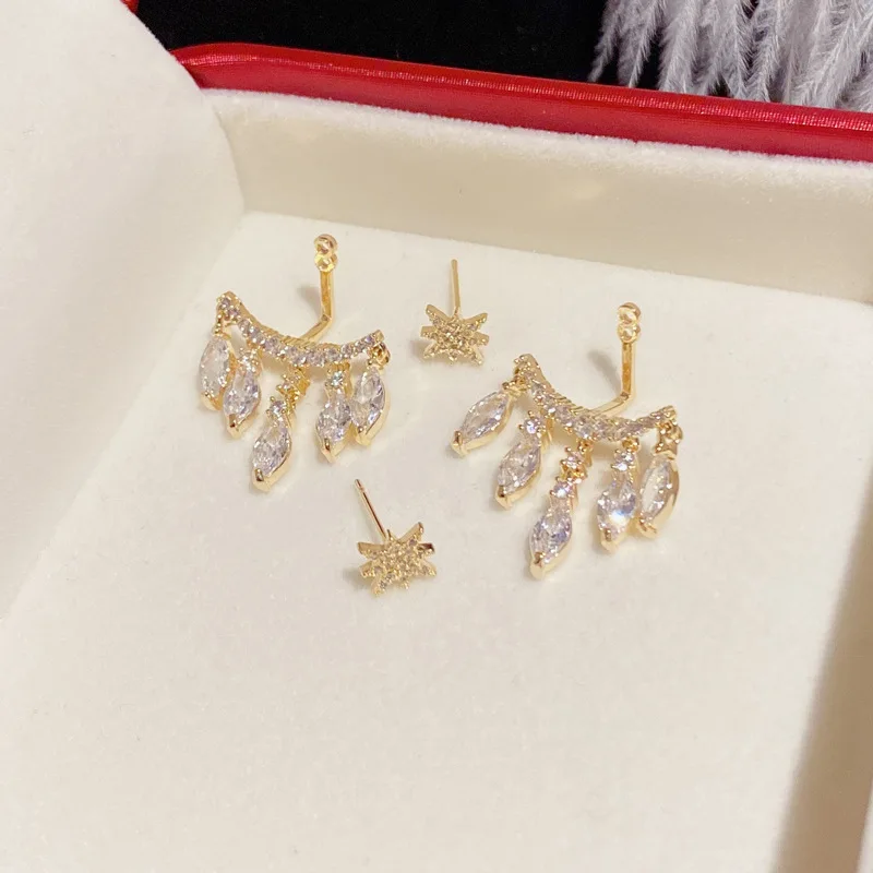 Fashion Elegant Delicate Micro Set Crystal Octagon Star Tassel Water Drop Pendant Stud Earrings Women's High Jewelry Party Gift