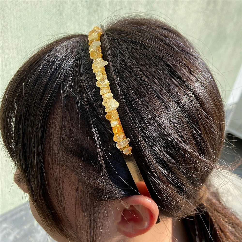 1PC Natural Stone Crown Gravel Headbands Irregular Aquamarines Amethysts Chip Beads Hair Hoops For Women Girl Hair Accessories