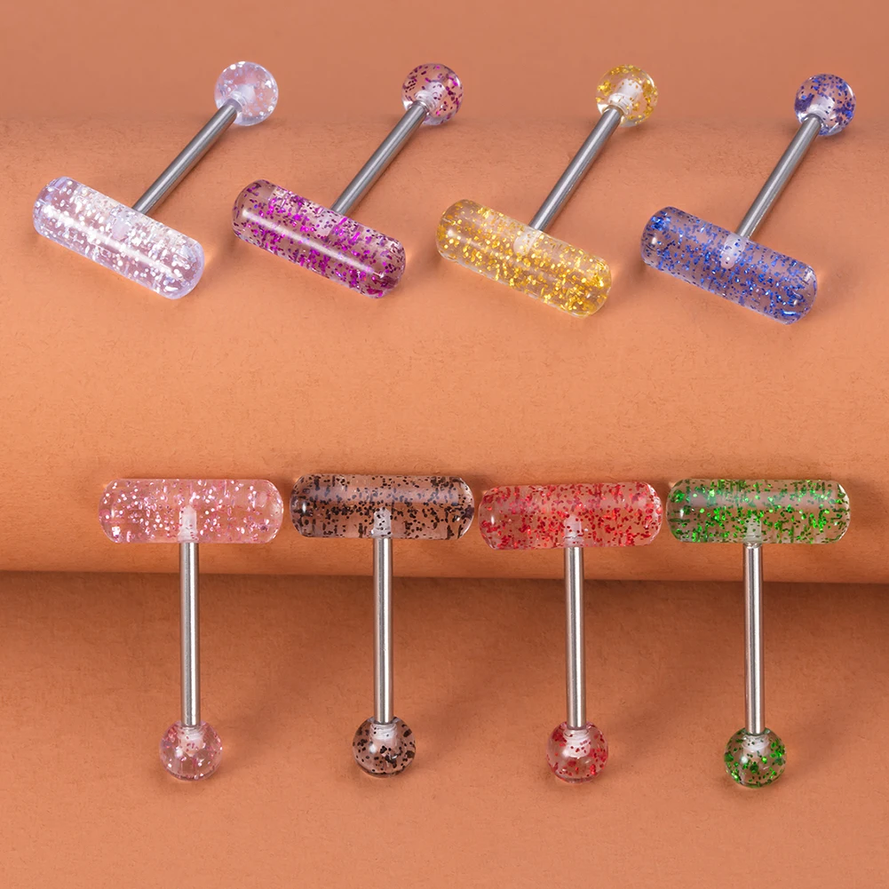 14G Acrylic Capsule Tongue Piercing Barbell Set Punk Luckly Dice Surgical Steel Bar Tongue Ring Stud for Women Men Pierc Jewelry