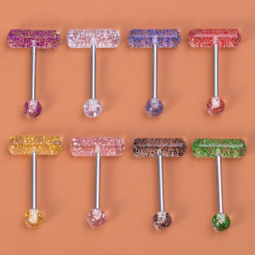 14G Acrylic Capsule Tongue Piercing Barbell Set Punk Luckly Dice Surgical Steel Bar Tongue Ring Stud for Women Men Pierc Jewelry