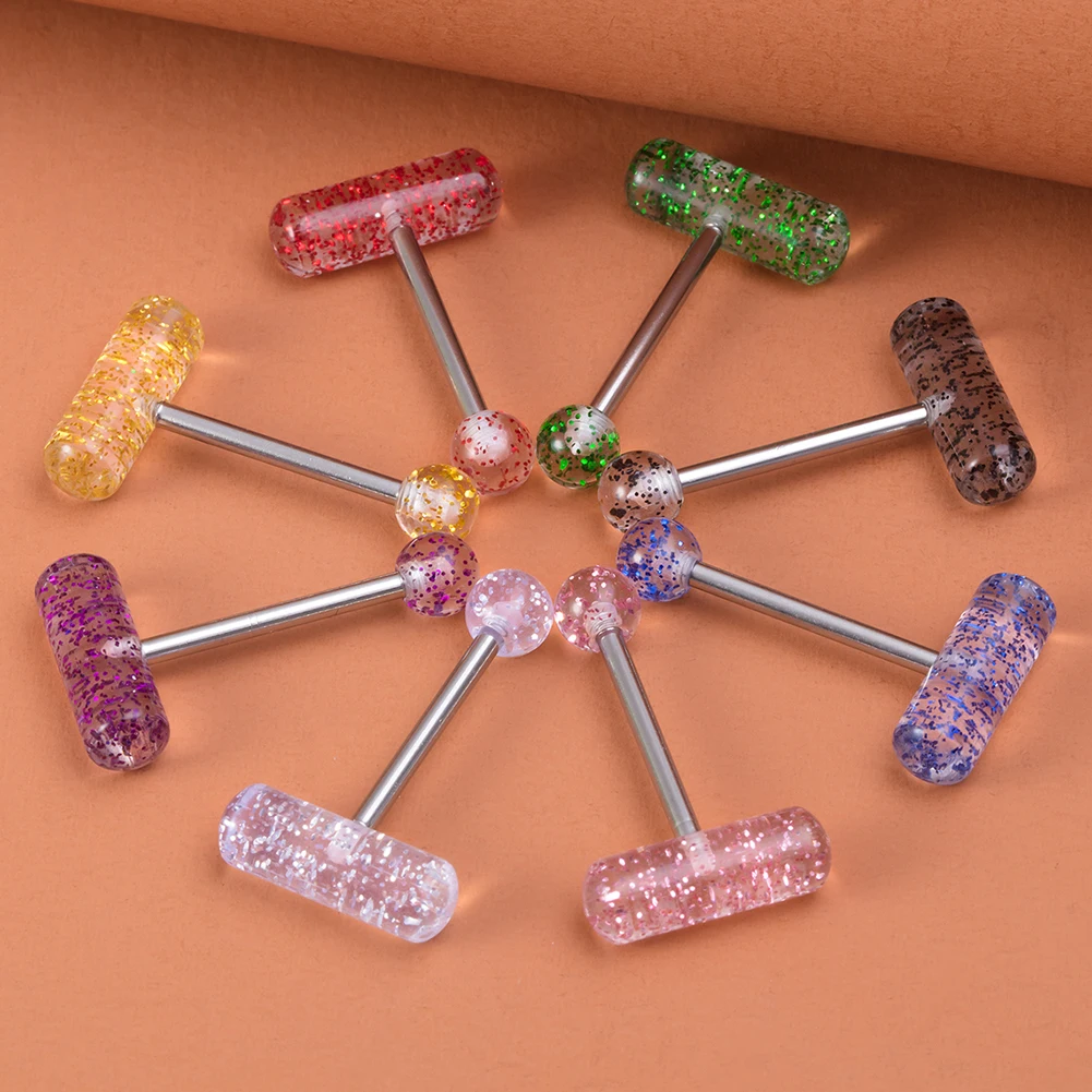 14G Acrylic Capsule Tongue Piercing Barbell Set Punk Luckly Dice Surgical Steel Bar Tongue Ring Stud for Women Men Pierc Jewelry