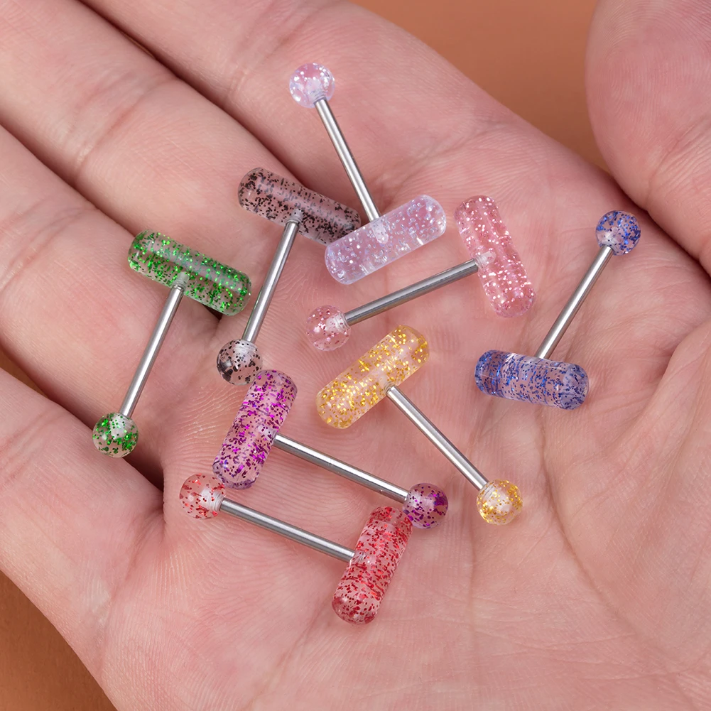 14G Acrylic Capsule Tongue Piercing Barbell Set Punk Luckly Dice Surgical Steel Bar Tongue Ring Stud for Women Men Pierc Jewelry