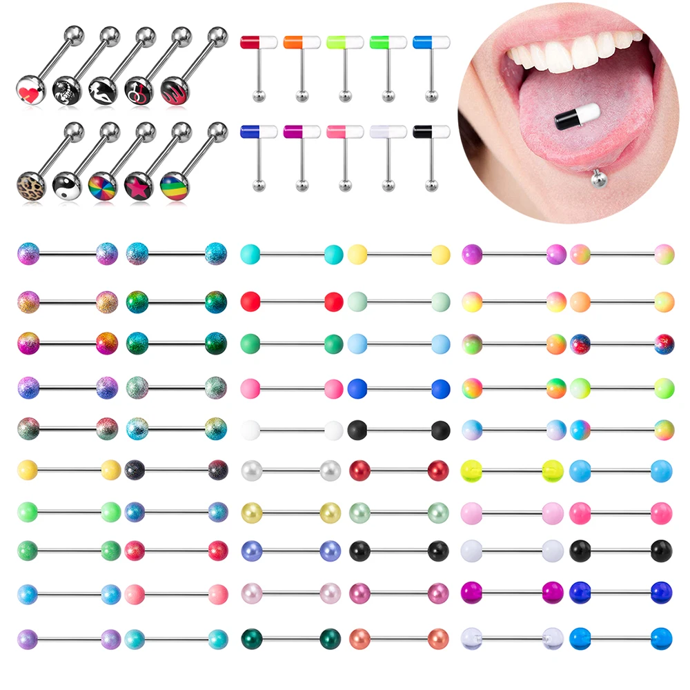 14G Acrylic Capsule Tongue Piercing Barbell Set Punk Luckly Dice Surgical Steel Bar Tongue Ring Stud for Women Men Pierc Jewelry