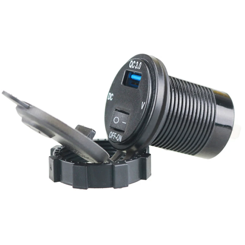 Quick Charge 3.0 USB Car Charger Socket Digital Display Voltmeter USB Charger Socket with ON-OFF Switch for Car Motorcycle ATV