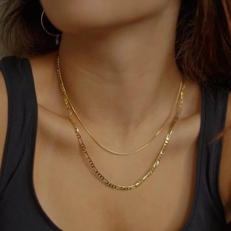 Vnox 3-8mm Figaro Chain for Men Women, Stainless Steel Cuban Link Chain,Gold Color Solid Metal Choker,Simple Basic Unisex Collar