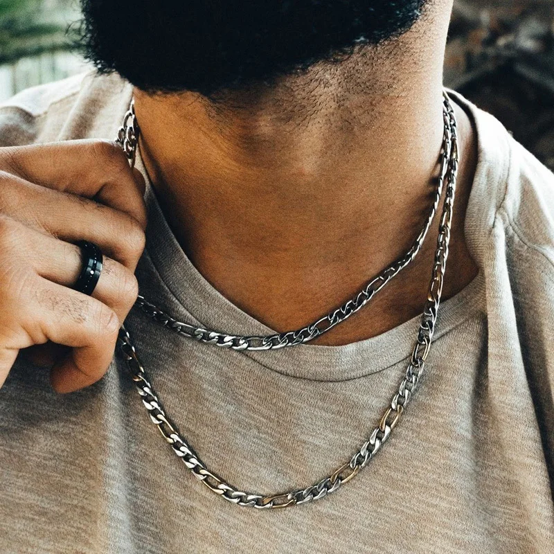 Vnox 3-8mm Figaro Chain for Men Women, Stainless Steel Cuban Link Chain,Gold Color Solid Metal Choker,Simple Basic Unisex Collar