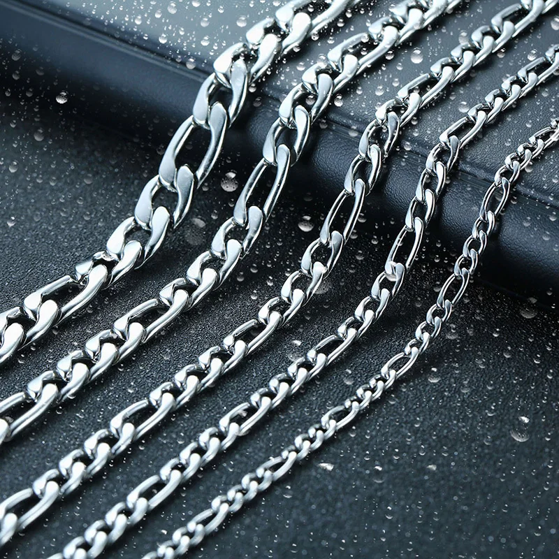 Vnox 3-8mm Figaro Chain for Men Women, Stainless Steel Cuban Link Chain,Gold Color Solid Metal Choker,Simple Basic Unisex Collar