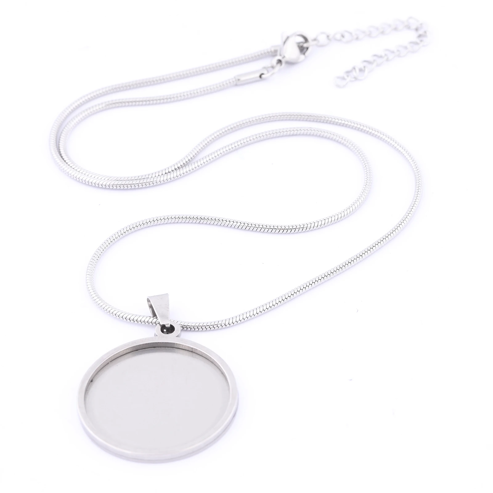 2pcs 45cm Long Chain Necklace Bezel Blanks Stainless Steel Gold Plated 20mm 25mm Cabochon Pendant Base Setting Trays Diy